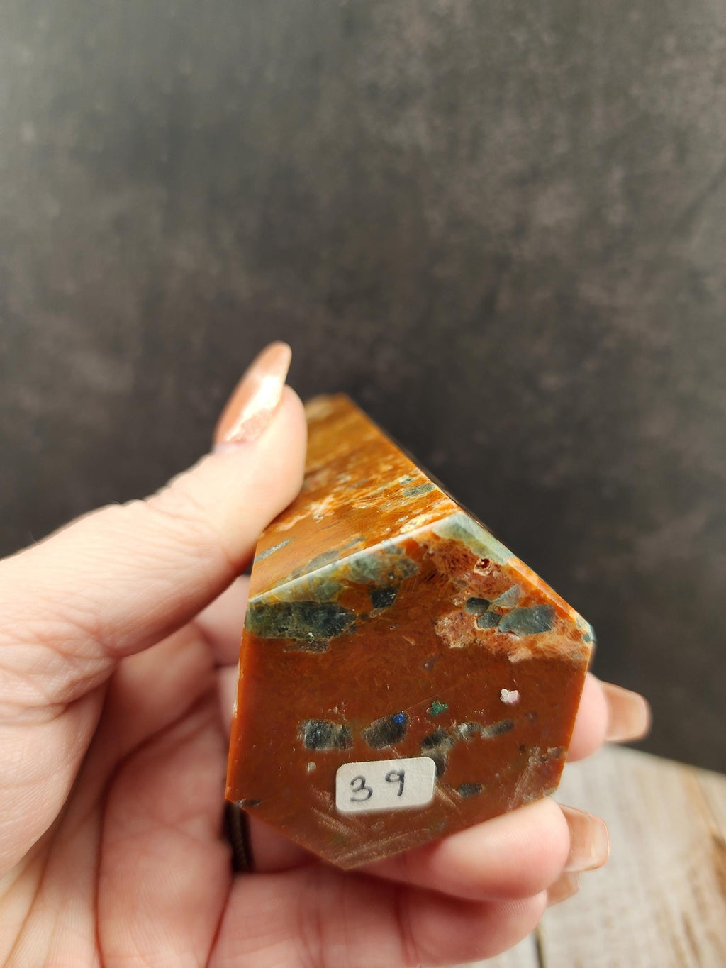 Natural Brazilian Orange Calcite with Blue Apatite Tower