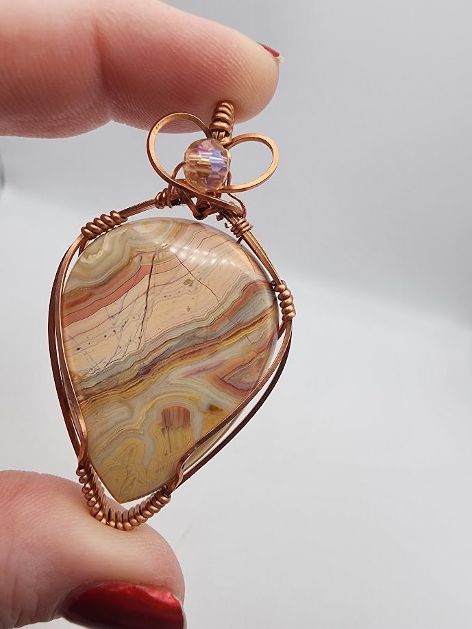 Crazy Lace Agate Teardrop Wire Wrapped Pendant