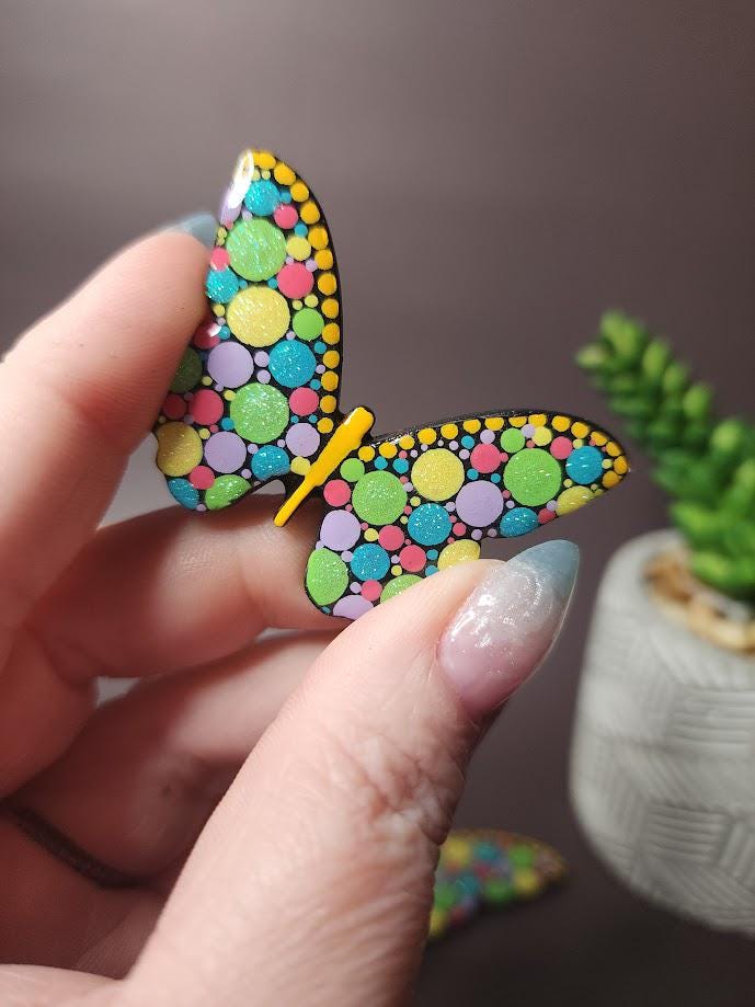 Hand Painted Bright Butterfly Magnet Set