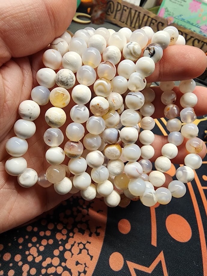 Natural White Agate 8mm Stretch Bracelet
