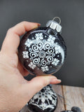 Blacks & Charcoals - Hand Painted Mandala Glitter Ornament | Shatter Proof & Pet Friendly