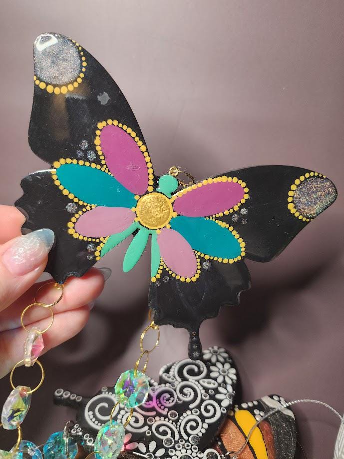Hand Painted Mandala Butterfly Suncatchers