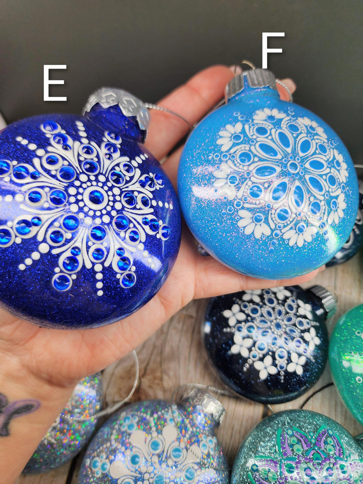 Blues & Teals - Hand Painted Mandala Glitter Ornament | Shatter Proof & Pet Friendly