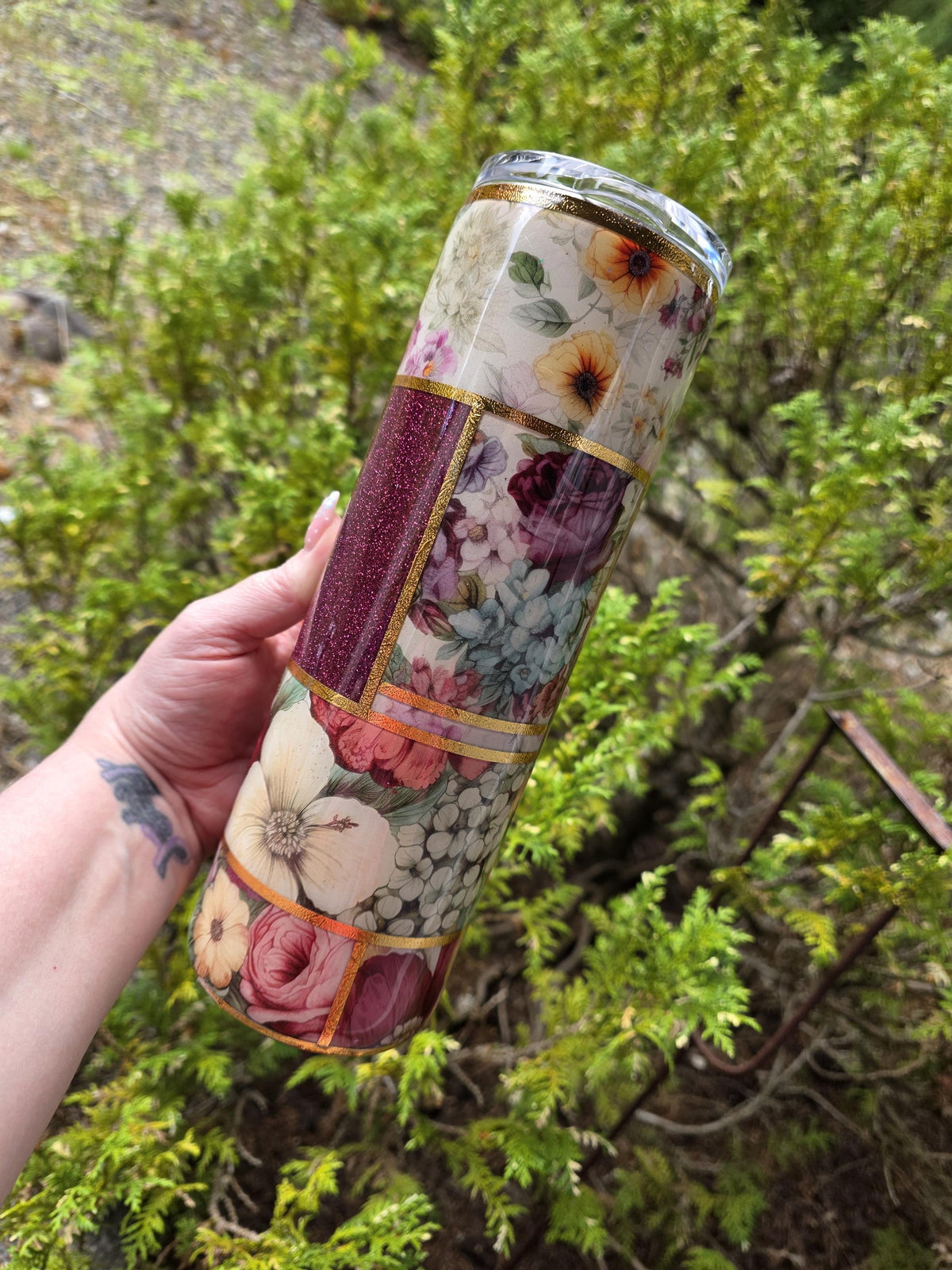 Maroon Flower Patchwork | 30oz Skinny Stainless Steel Epoxy Tumbler