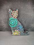 Hand Painted Wood Sitting Cat | Mandala Art