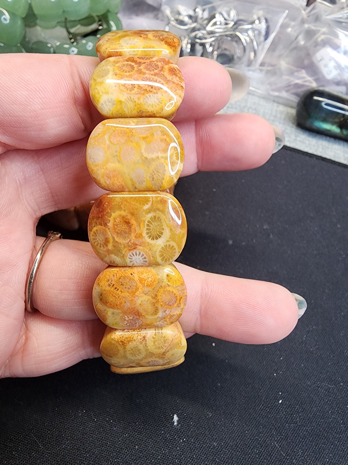 Natural Fossilized Coral 20mm Stretch Bangle