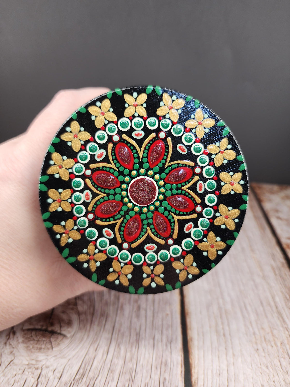 Frosted Glass Traditional Christmas Mandala Stash Jar