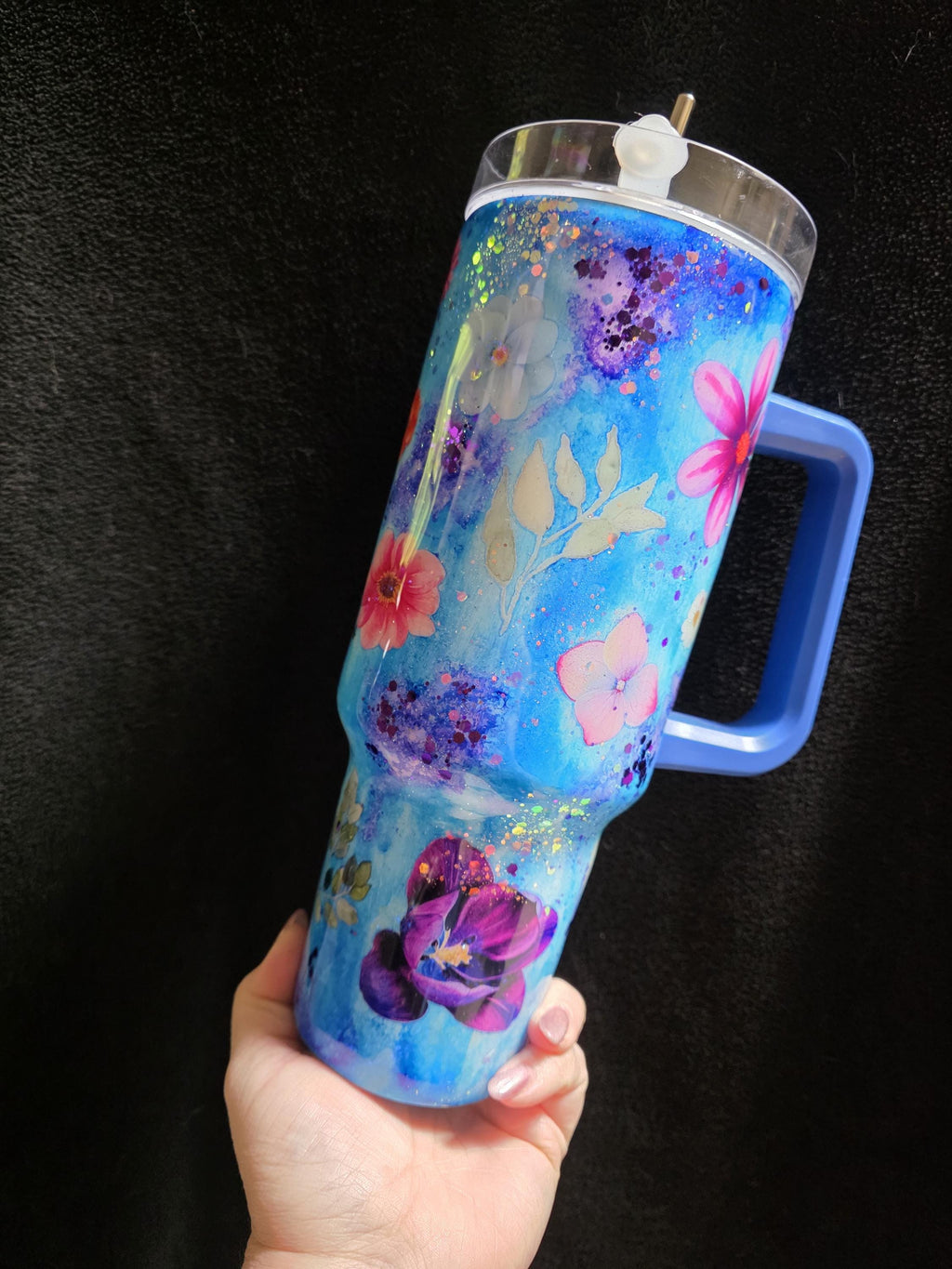 Floral Watercolor | 40oz Stainless Steel Epoxy Tumbler with Handle