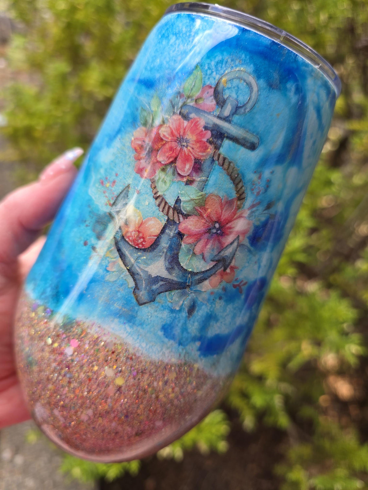Anchor at the Beach | 17oz Stemless Wine Glass Stainless Epoxy Tumbler