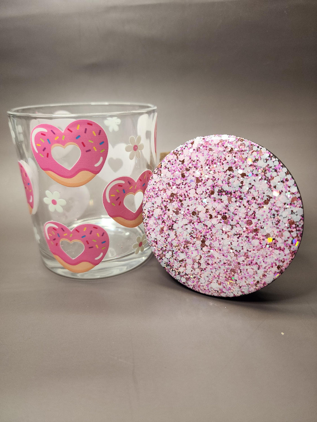 Pink Donut Hearts Glitter Stash Jar
