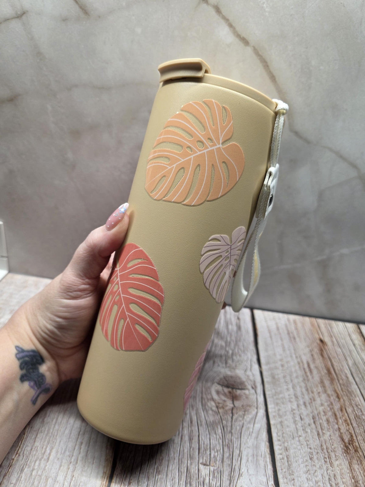 Boho Monstera Leaf | Powder Coated Stainless Steel 24oz Tumbler