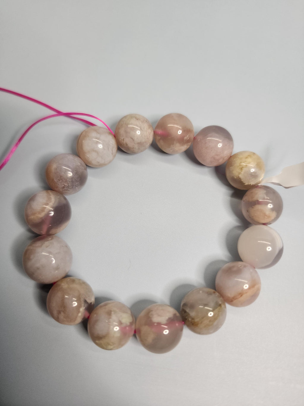 Natural Flower Agate 15mm Stretch Bracelet