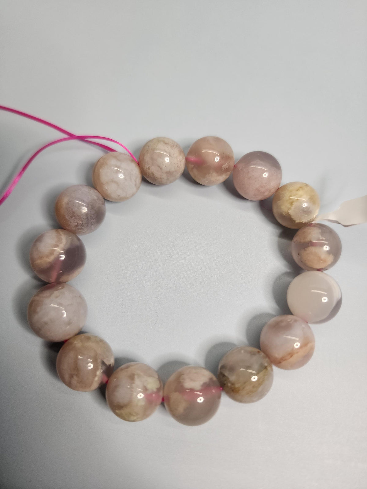 Natural Flower Agate 15mm Stretch Bracelet
