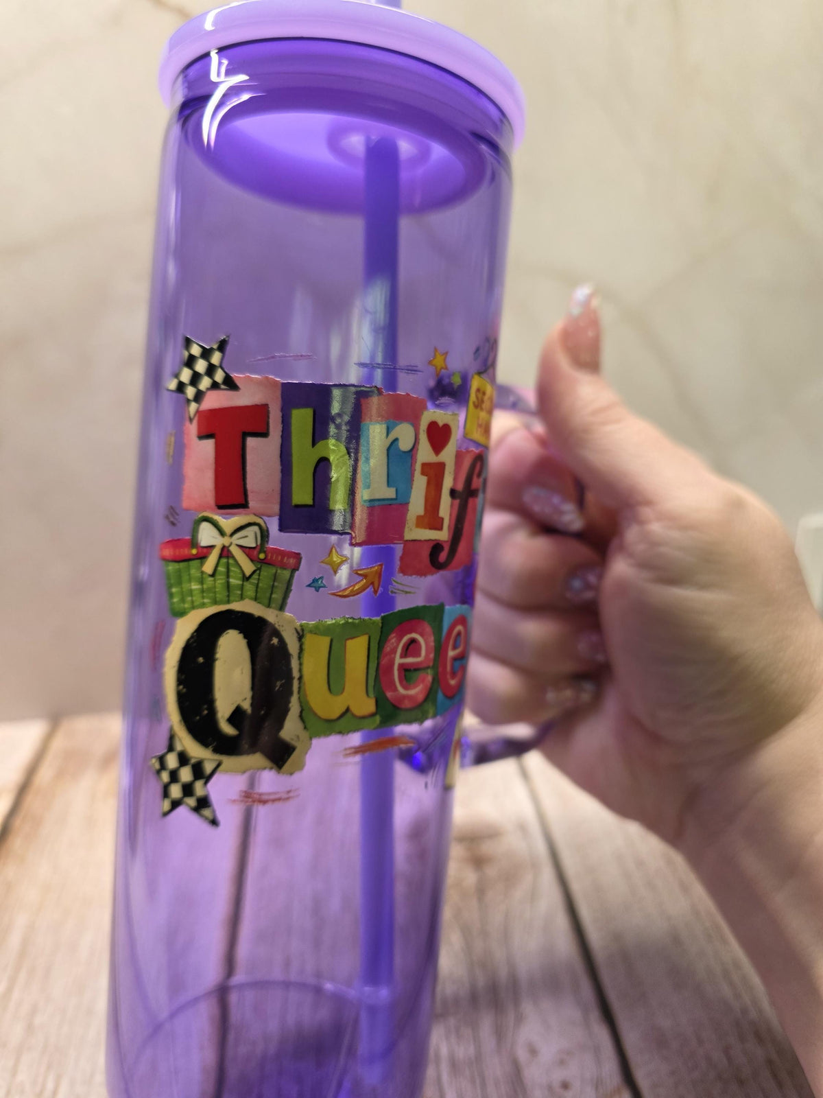 Thrift Queen | Purple Jelly Glass 20oz Skinny Tumbler W/Handle