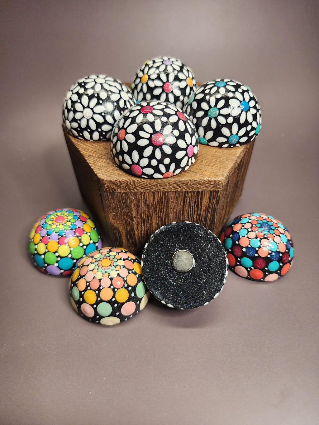 Hand Painted Dot Art Half Round Magnets - Full Set