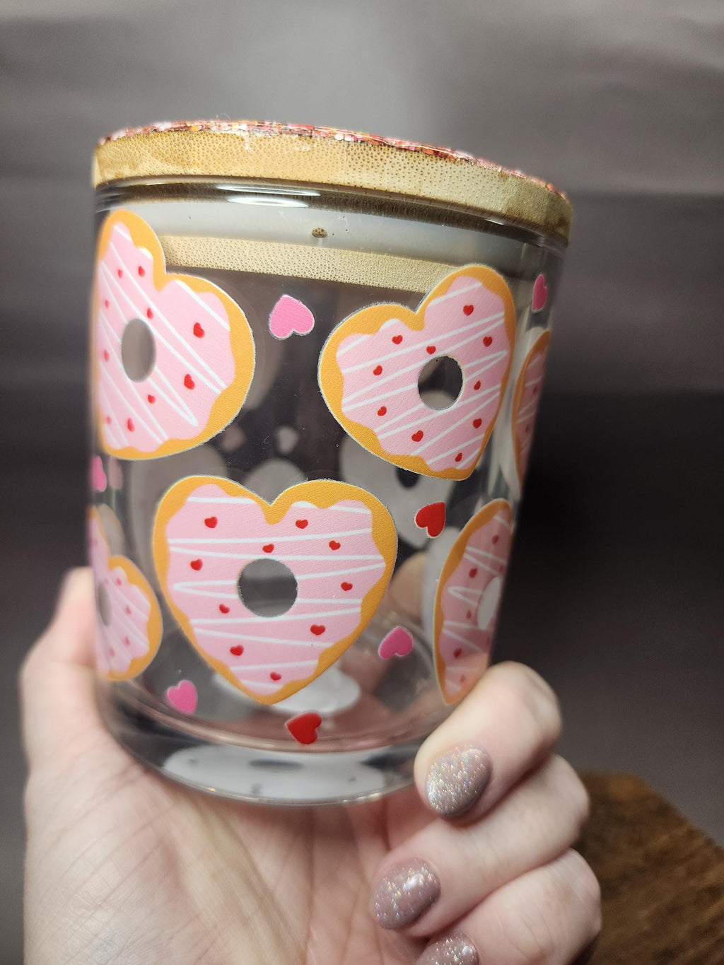 Pink Cookie Hearts Glitter Stash Jar