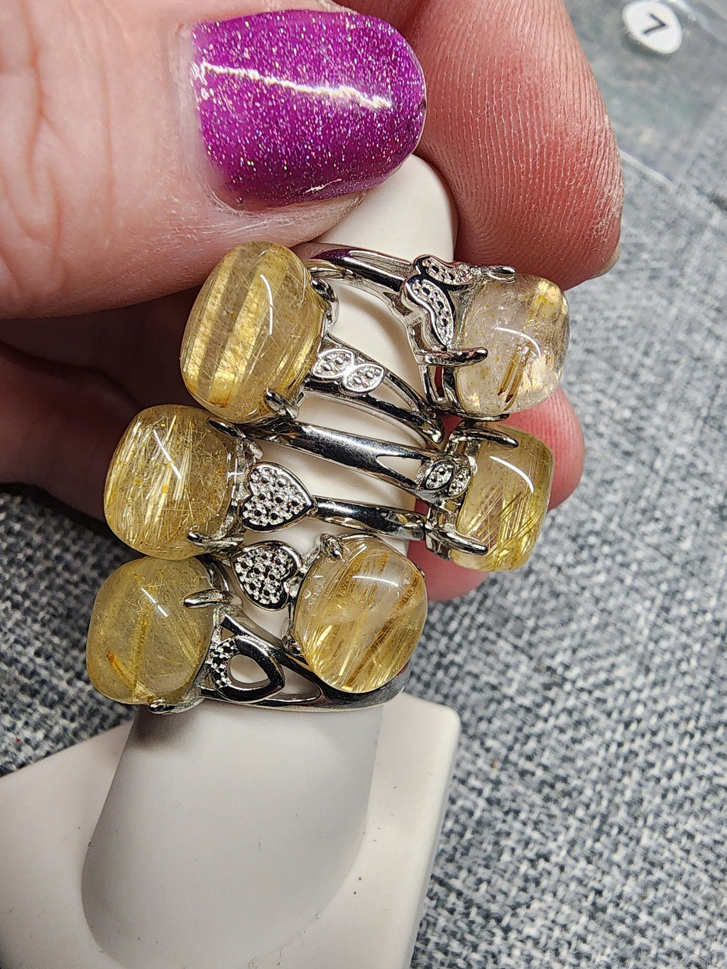 Natural Golden Rutile in Quartz Ring