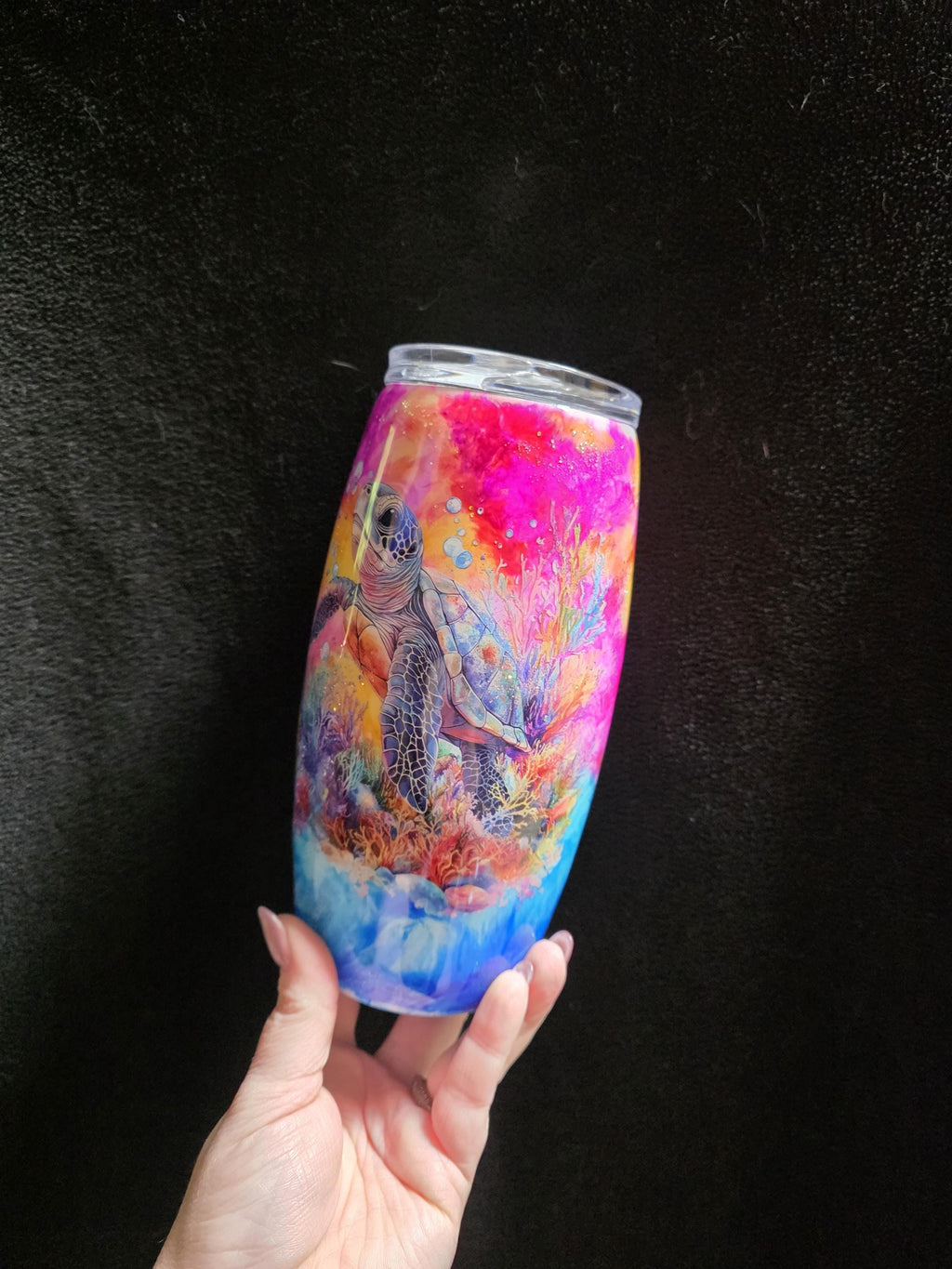 Sunset Sea Turtle | 25oz Stemless Wine Glass Stainless Epoxy Tumbler