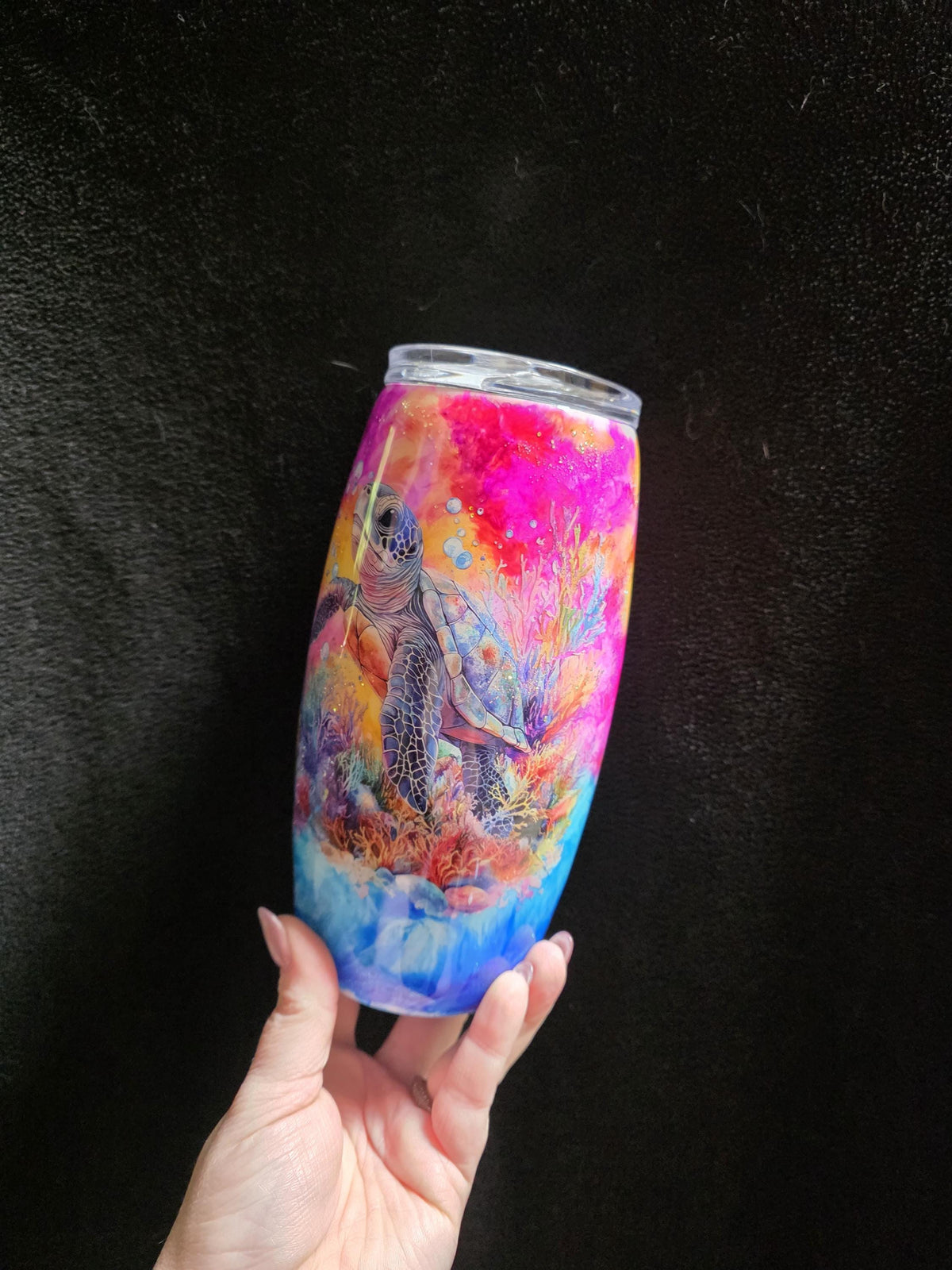 Sunset Sea Turtle | 25oz Stemless Wine Glass Stainless Epoxy Tumbler