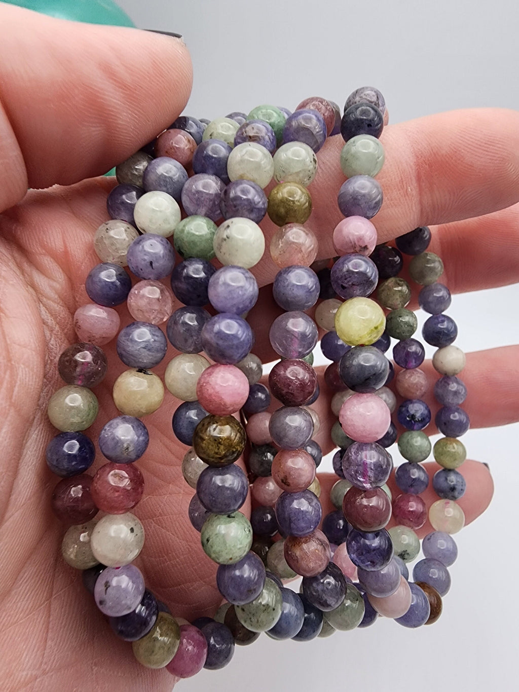 Natural Tanzanite & Mixed Tourmaline 6mm Stretch Bracelet