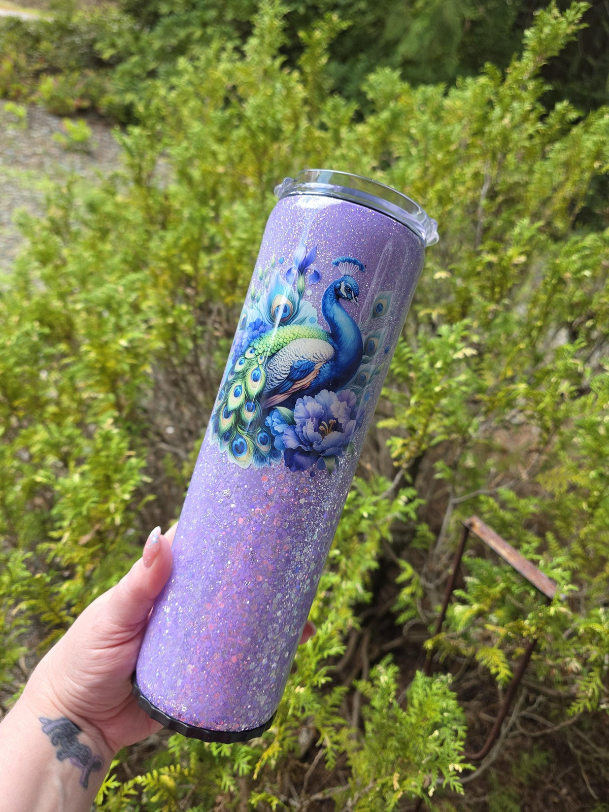 Purple Peacock | 30oz Tapered Skinny Stainless Steel Strawbler Epoxy Tumbler