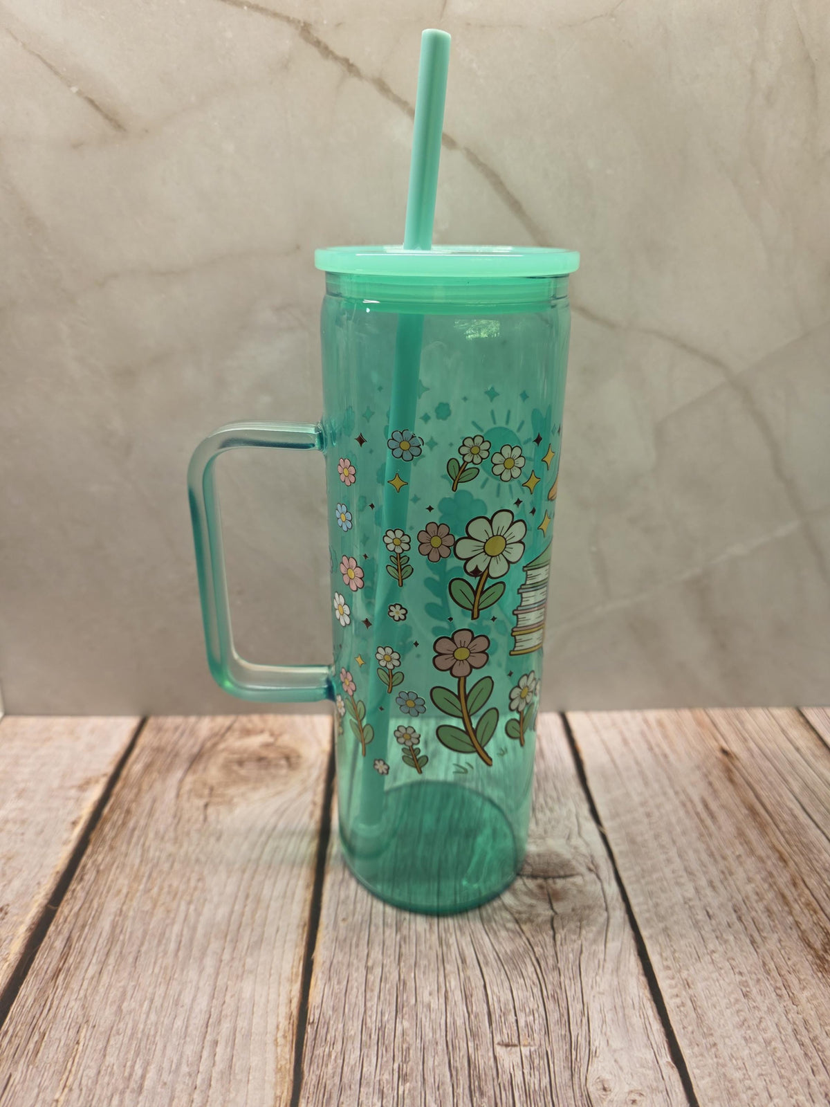 Cute Goose w/Books | Green Jelly Glass 20oz Skinny Tumbler W/Handle