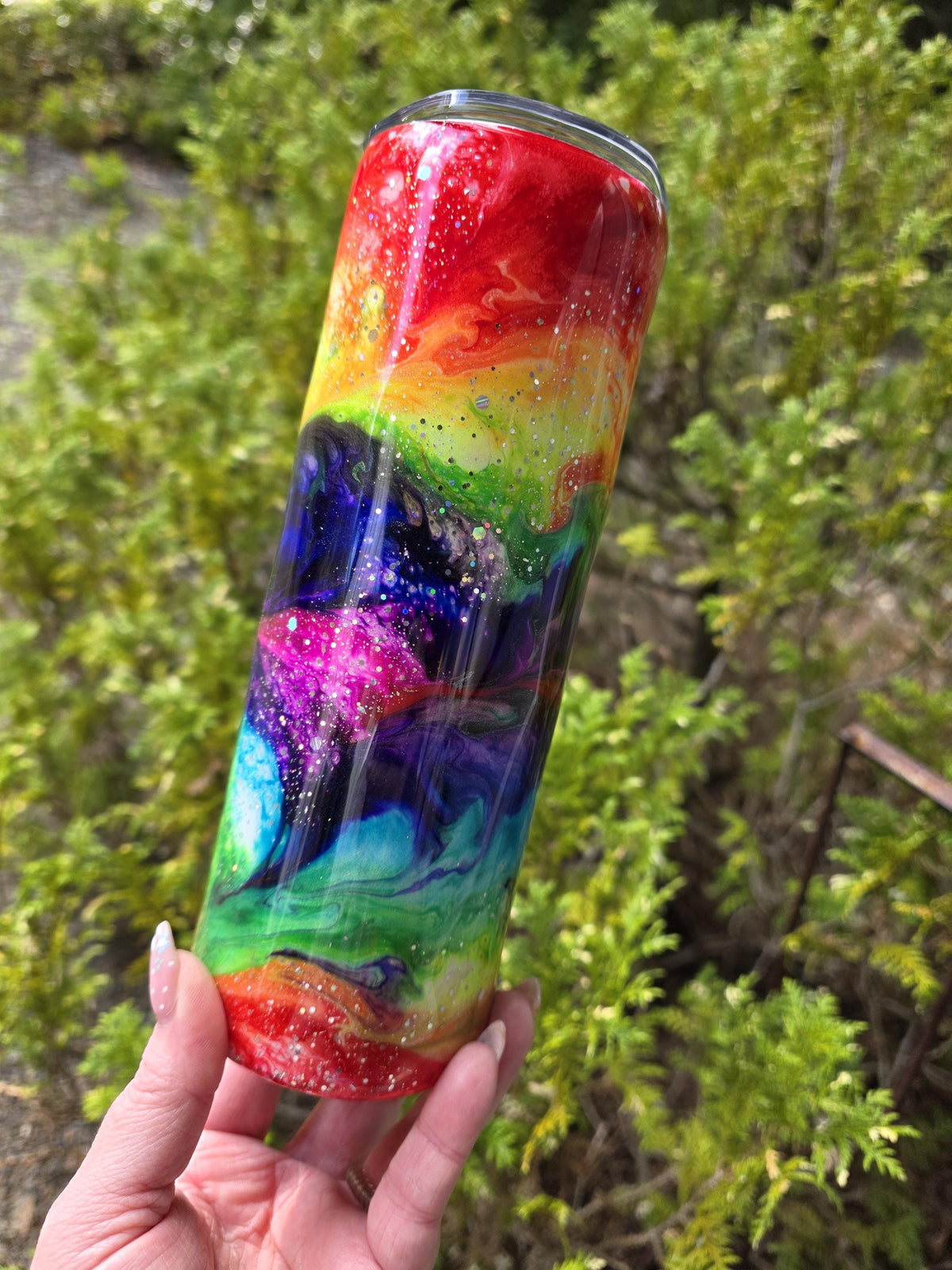 Rainbow Waves - No Decal | 20oz Skinny Stainless Steel Epoxy Tumbler
