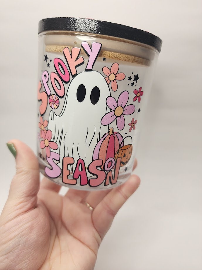 Spooky Season Ghost Mandala Stash Jar - Halloween