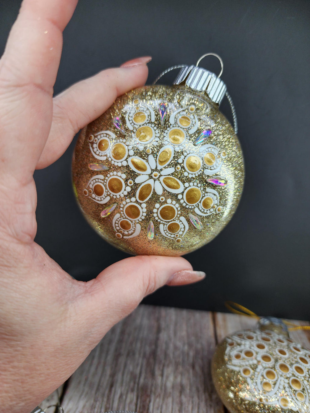 Golds & Bronze - Hand Painted Mandala Glitter Ornament | Shatter Proof & Pet Friendly