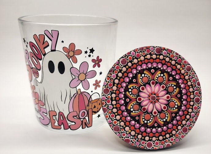 Spooky Season Ghost Mandala Stash Jar - Halloween