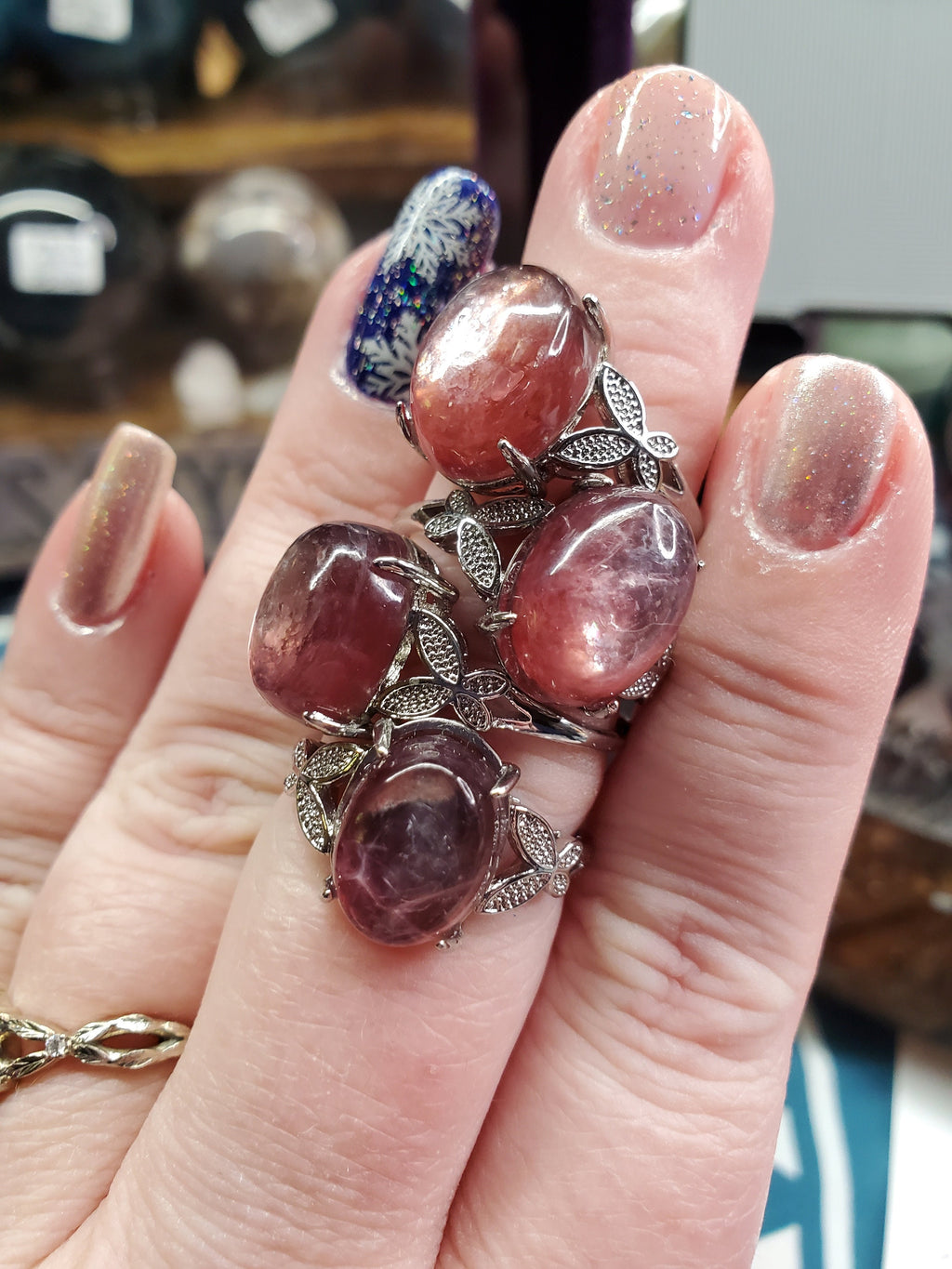 Natural Gem Lepidolite Adjustable Ring | Stainless Steel
