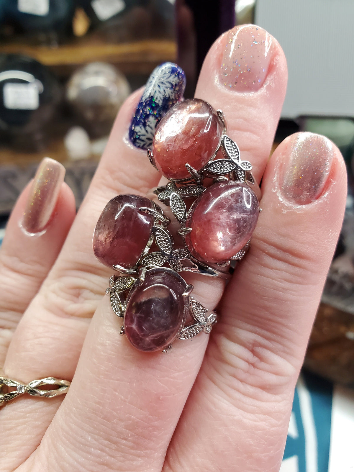 Natural Gem Lepidolite Adjustable Ring | Stainless Steel