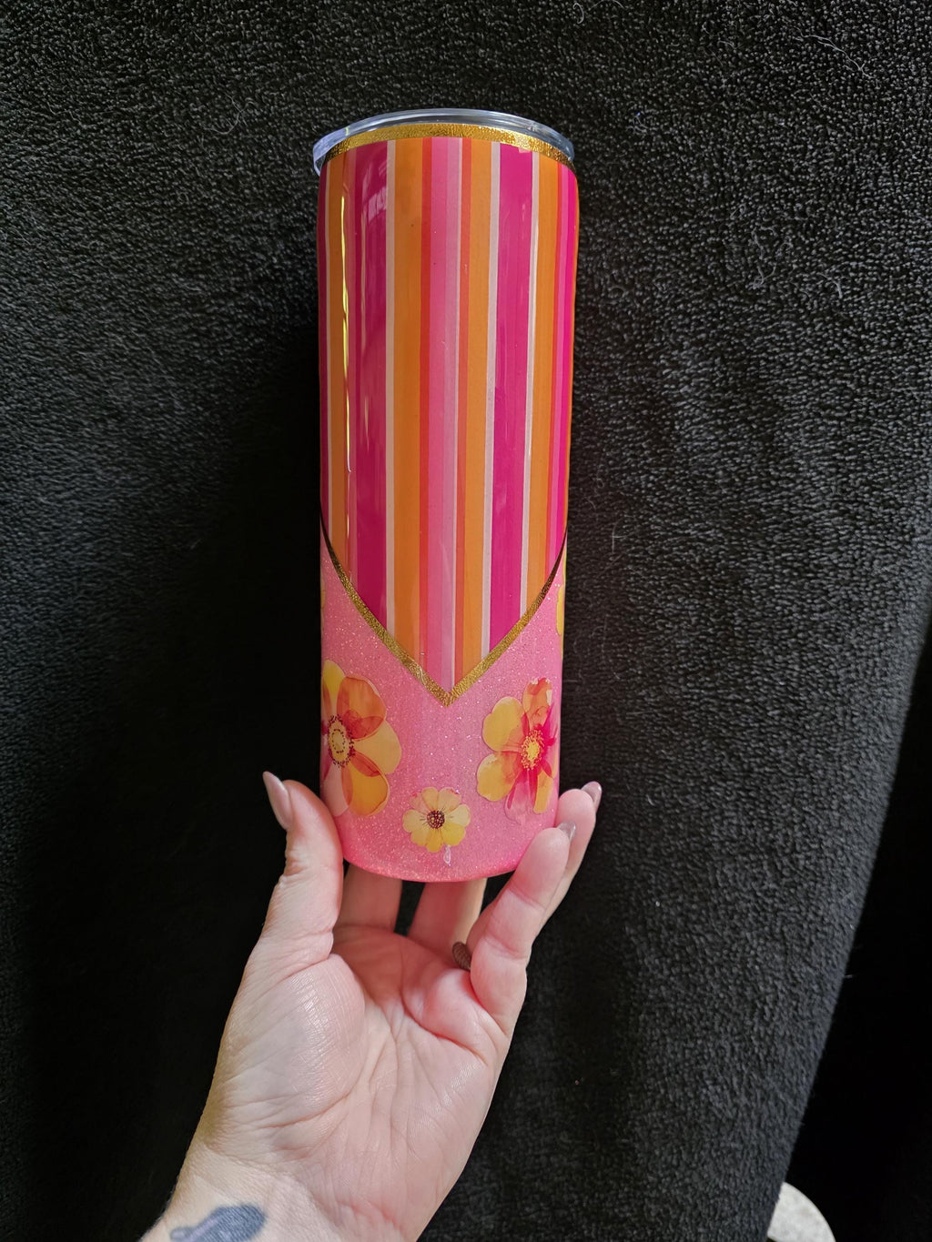 Pink & Orange Floral Stripes | 20oz Skinny Stainless Steel Epoxy Tumbler