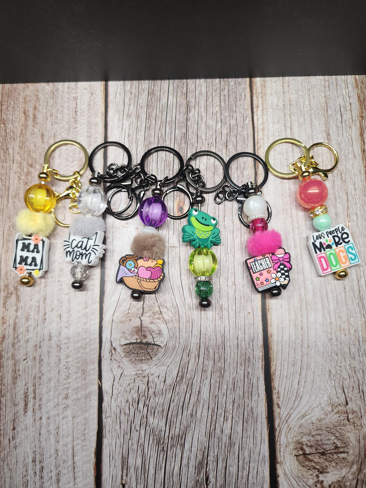 Themed Bar Keychains | Mama, Cat Mom, Knitting, Frog, Teacher, Less People More Dogs