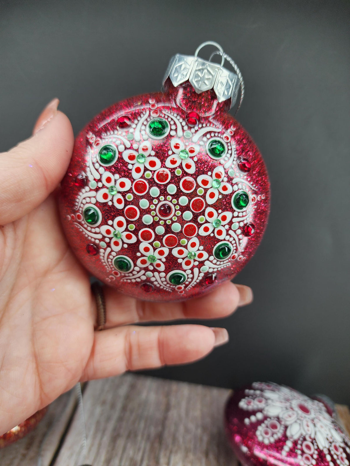 Reds - Hand Painted Mandala Glitter Ornament | Shatter Proof & Pet Friendly