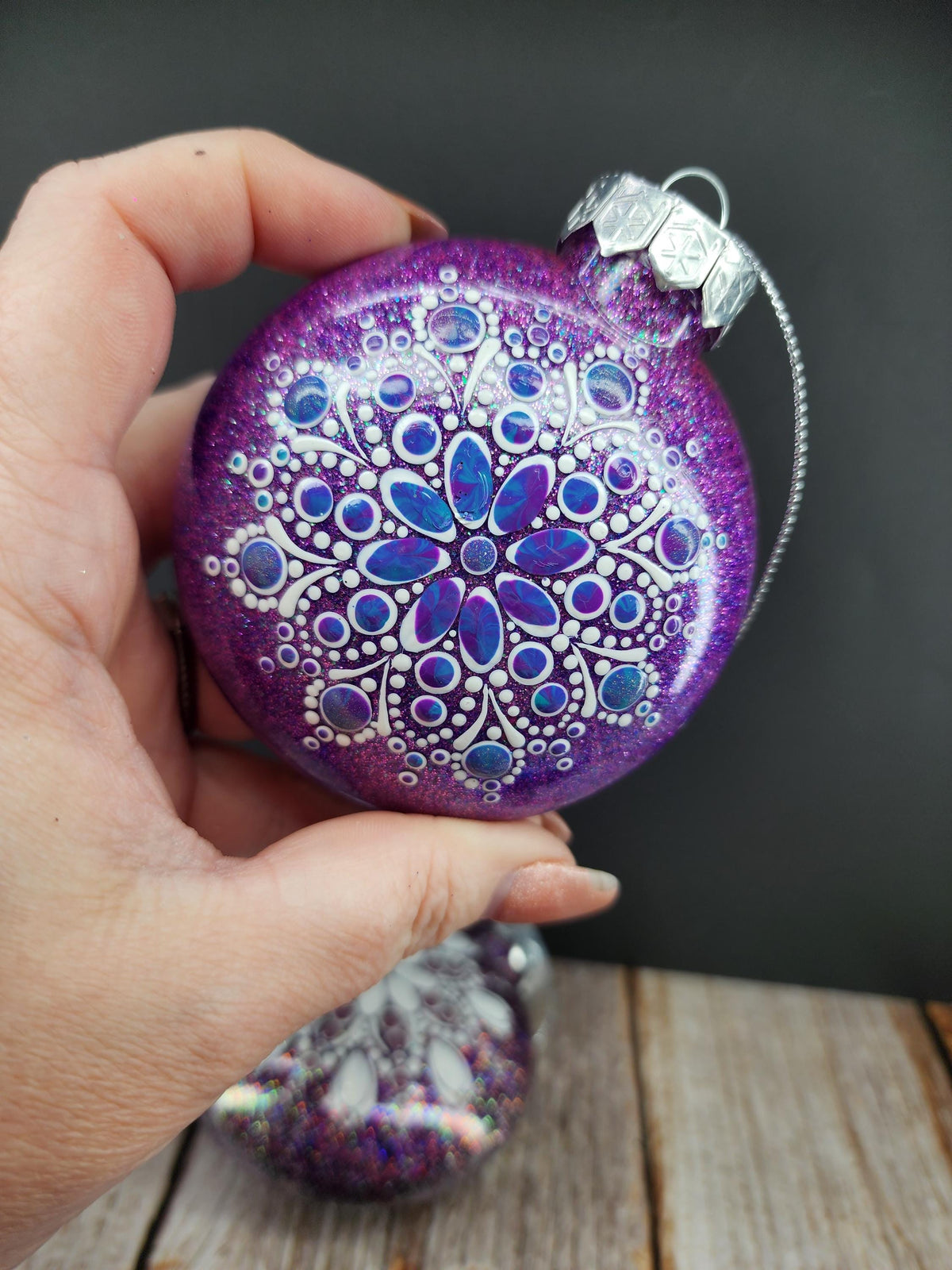 Purples - Hand Painted Mandala Glitter Ornament | Shatter Proof & Pet Friendly