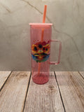 Beach Sunset | Pink Jelly Glass 20oz Skinny Tumbler W/Handle
