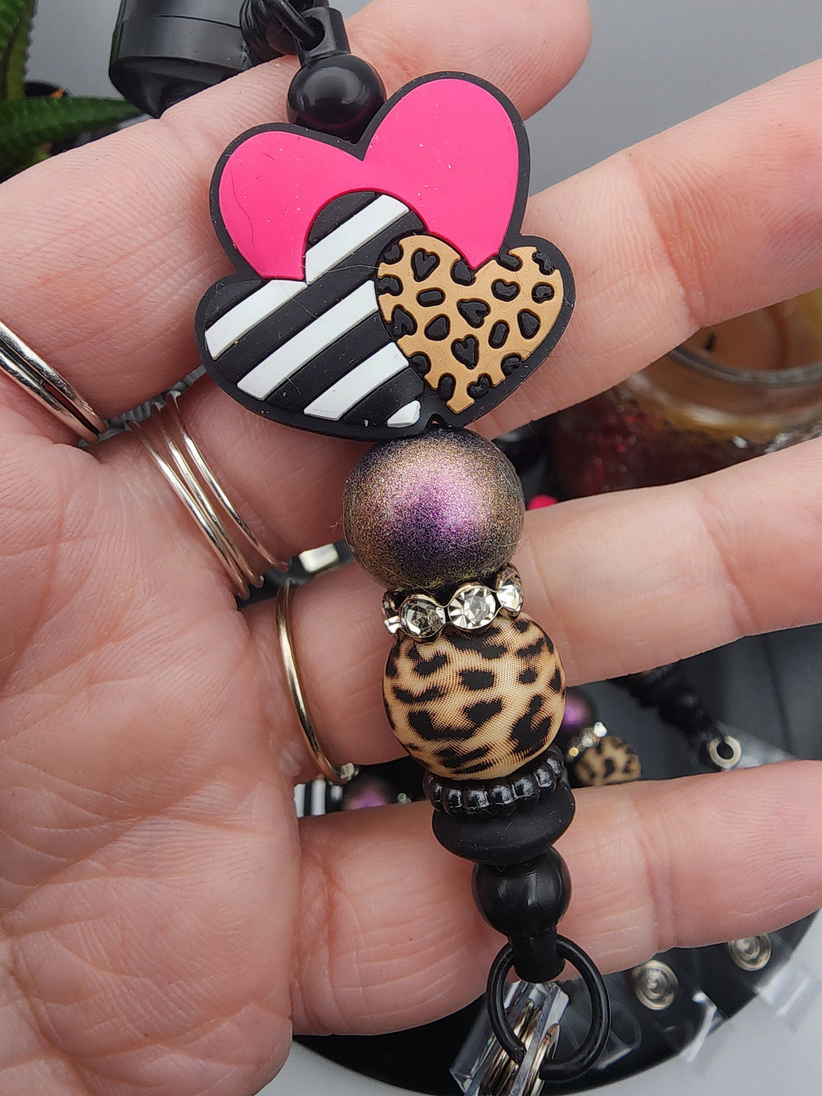 Leopard Print and Hot Pink Hearts Retractable Badge Reel