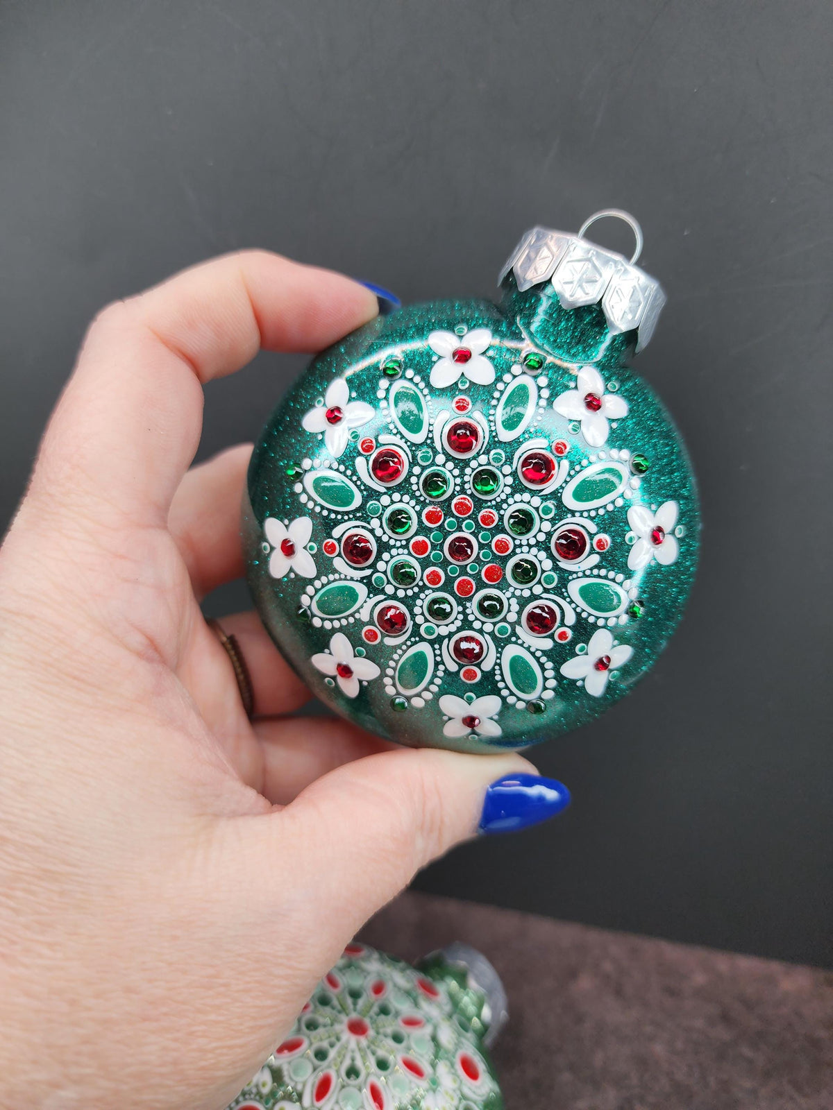 Greens - Hand Painted Mandala Glitter Ornament | Shatter Proof & Pet Friendly
