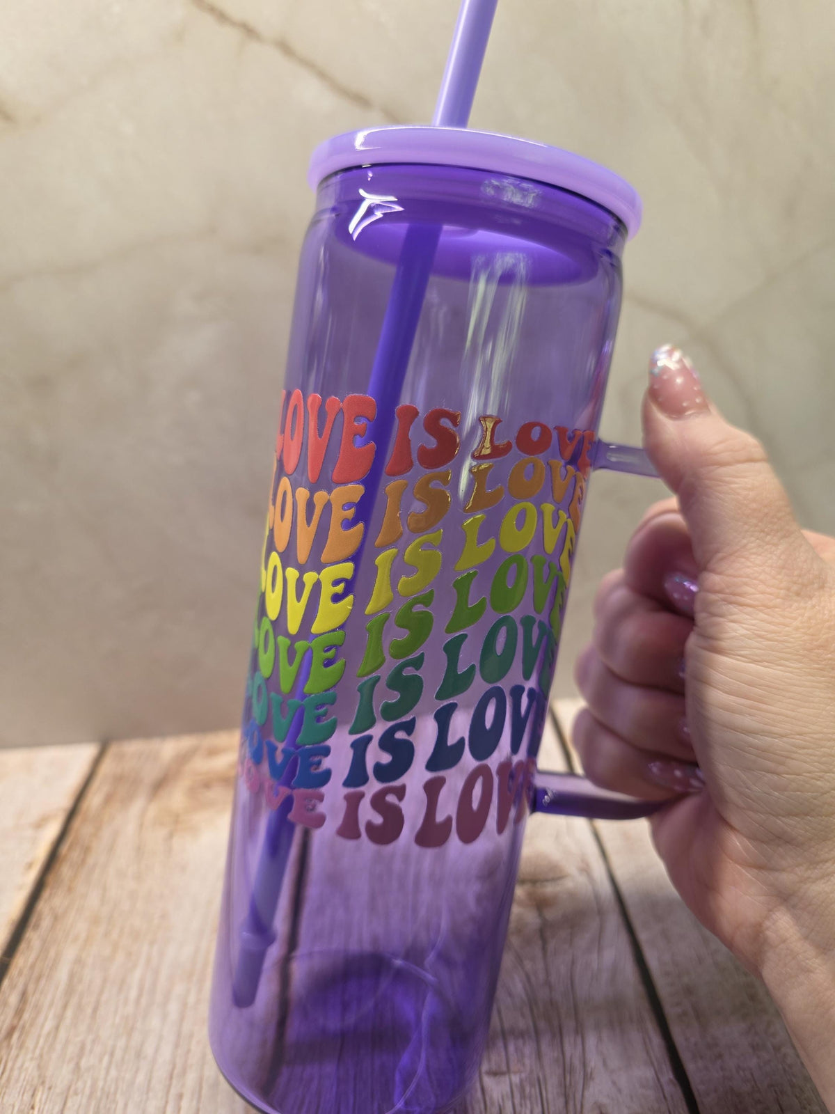 Love Is Love | Purple Jelly Glass 20oz Skinny Tumbler W/Handle