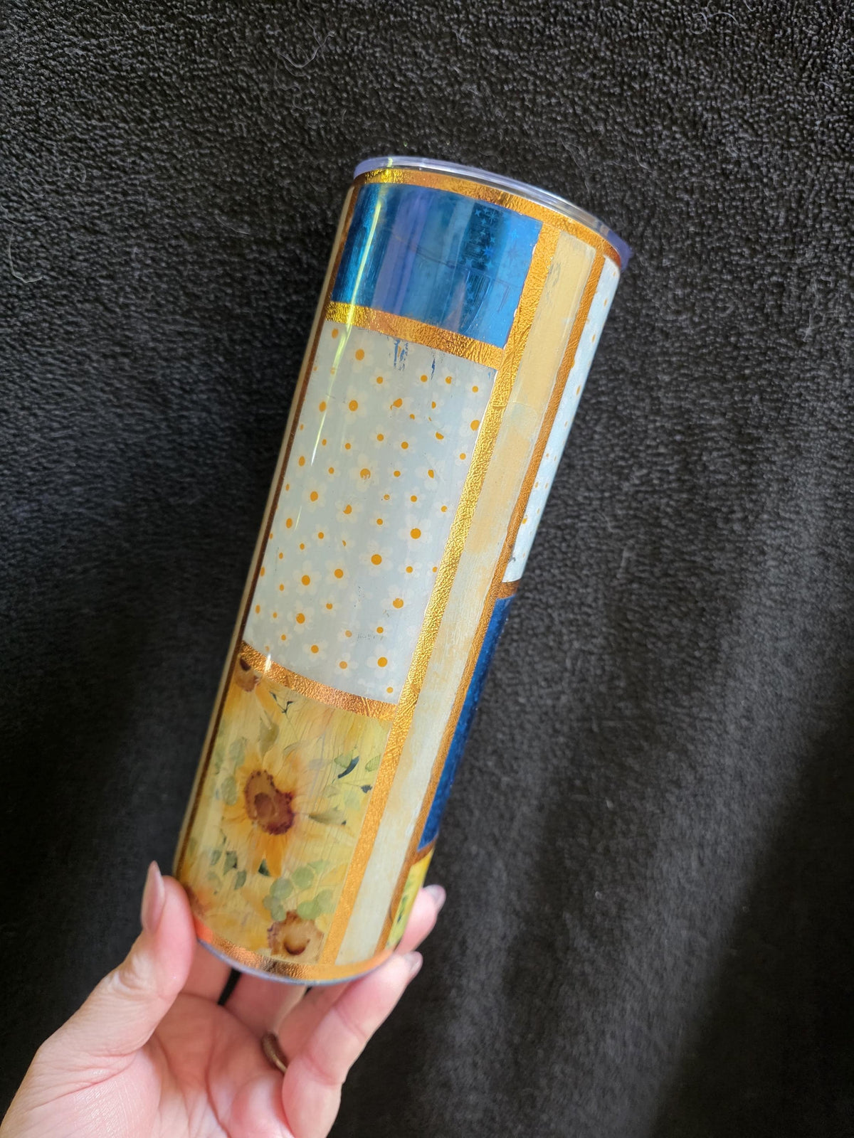 Distressed Sunflower Patchwork | 20oz Skinny Stainless Steel Epoxy Tumbler