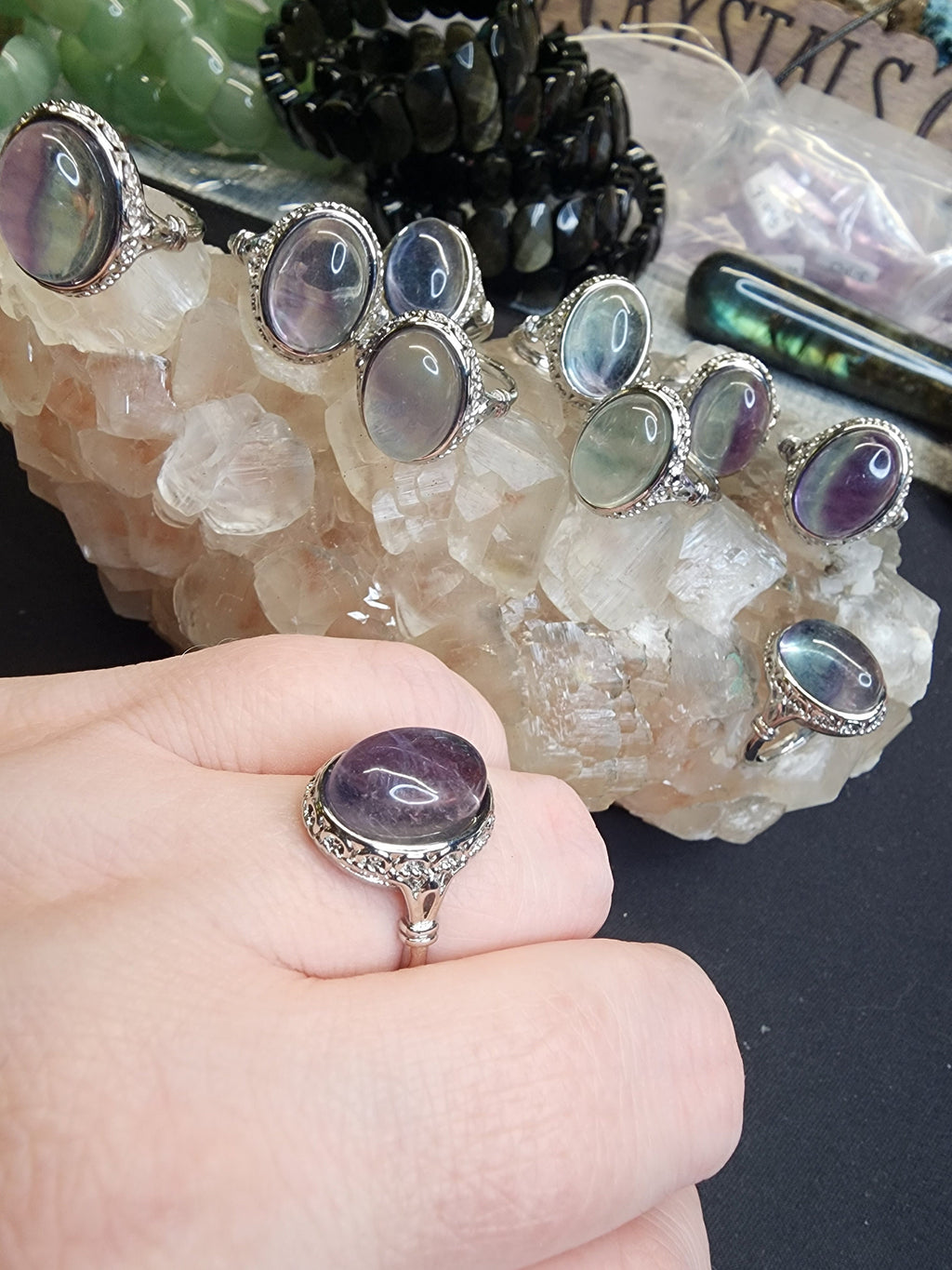 Natural Fluorite Adjustable Rings