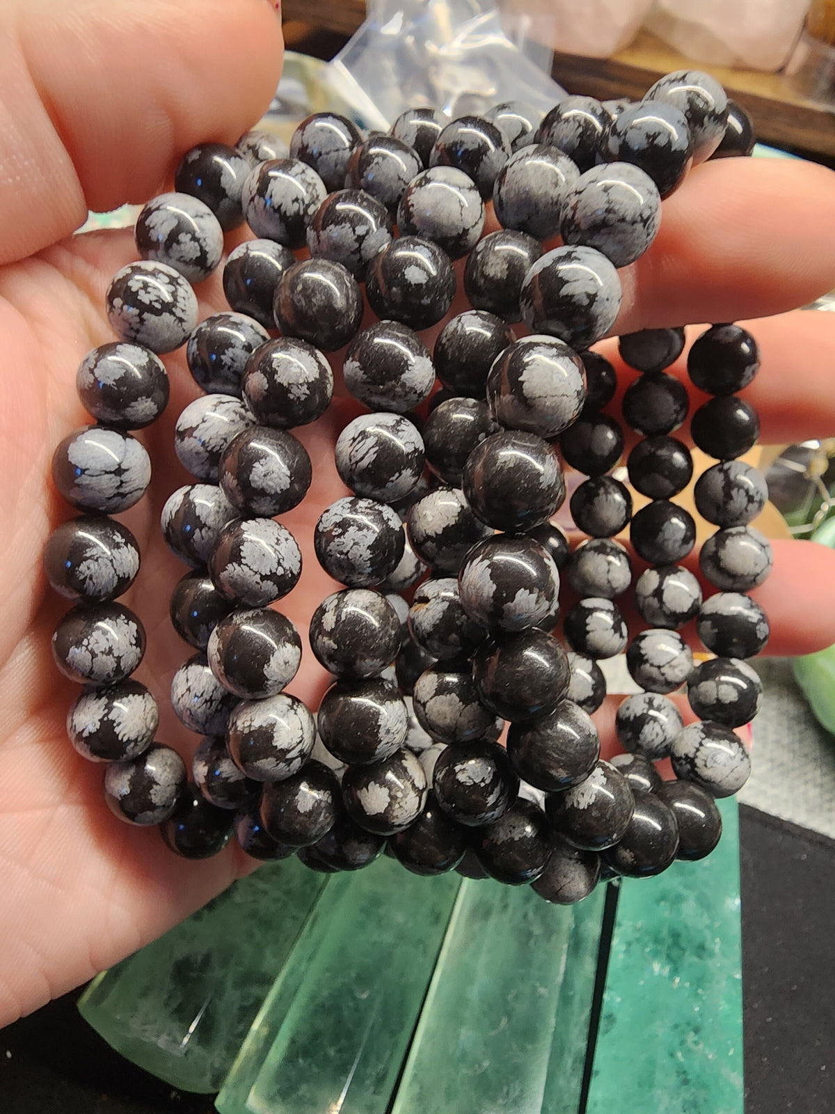 Natural Snowflake Obsidian 8mm Stretch Bracelet