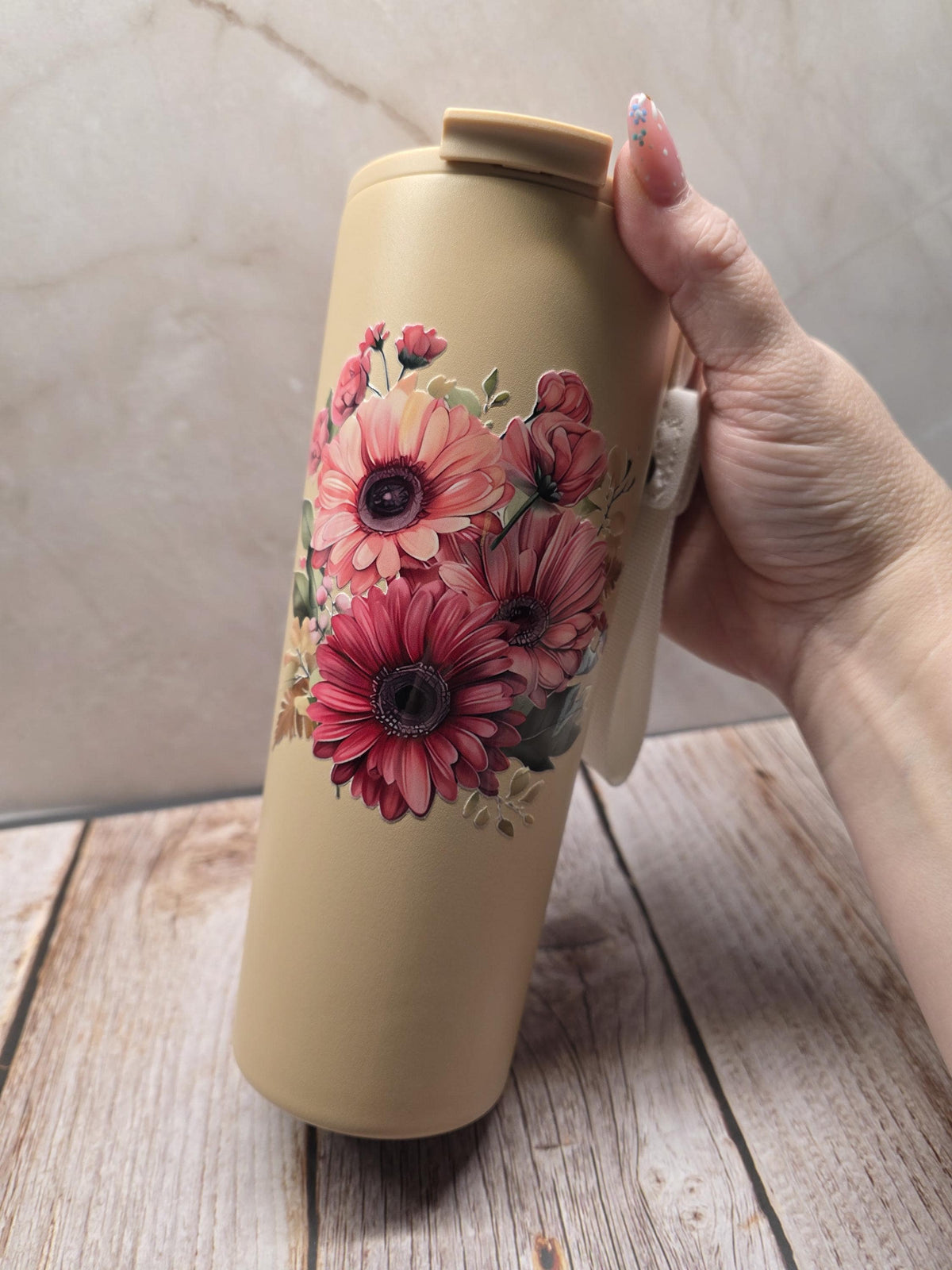 Pink Flowers | Powder Coated Stainless Steel 24oz Tumbler