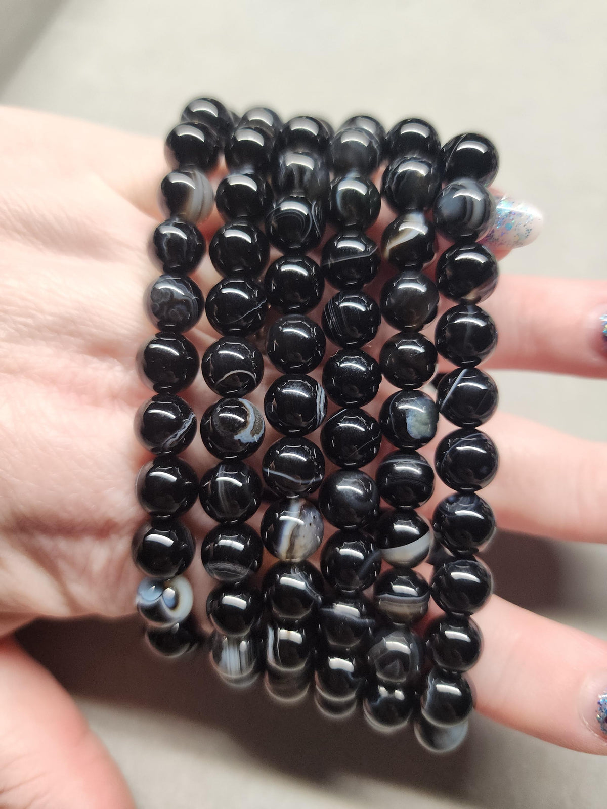 Natural Banded Black Agate 8mm Stretch Bracelet