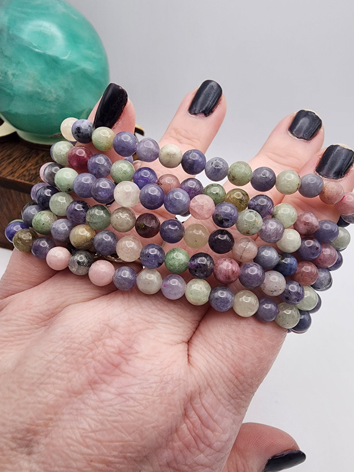 Natural Tanzanite & Mixed Tourmaline 6mm Stretch Bracelet