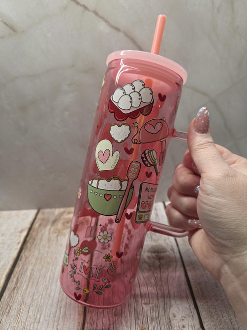 Baking | Pink Jelly Glass 20oz Skinny Tumbler W/Handle