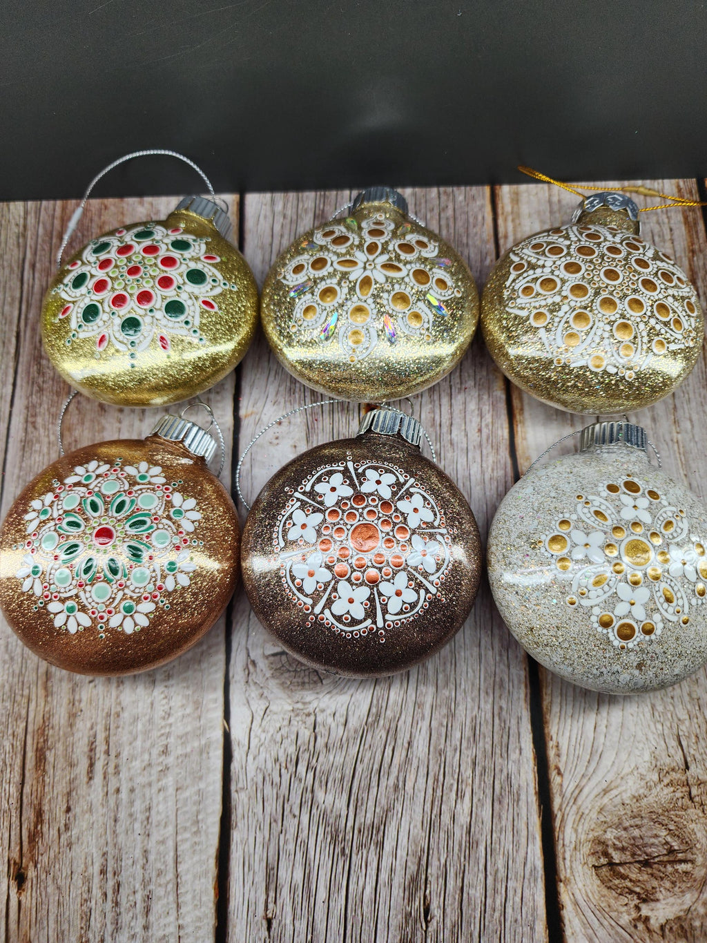Golds & Bronze - Hand Painted Mandala Glitter Ornament | Shatter Proof & Pet Friendly