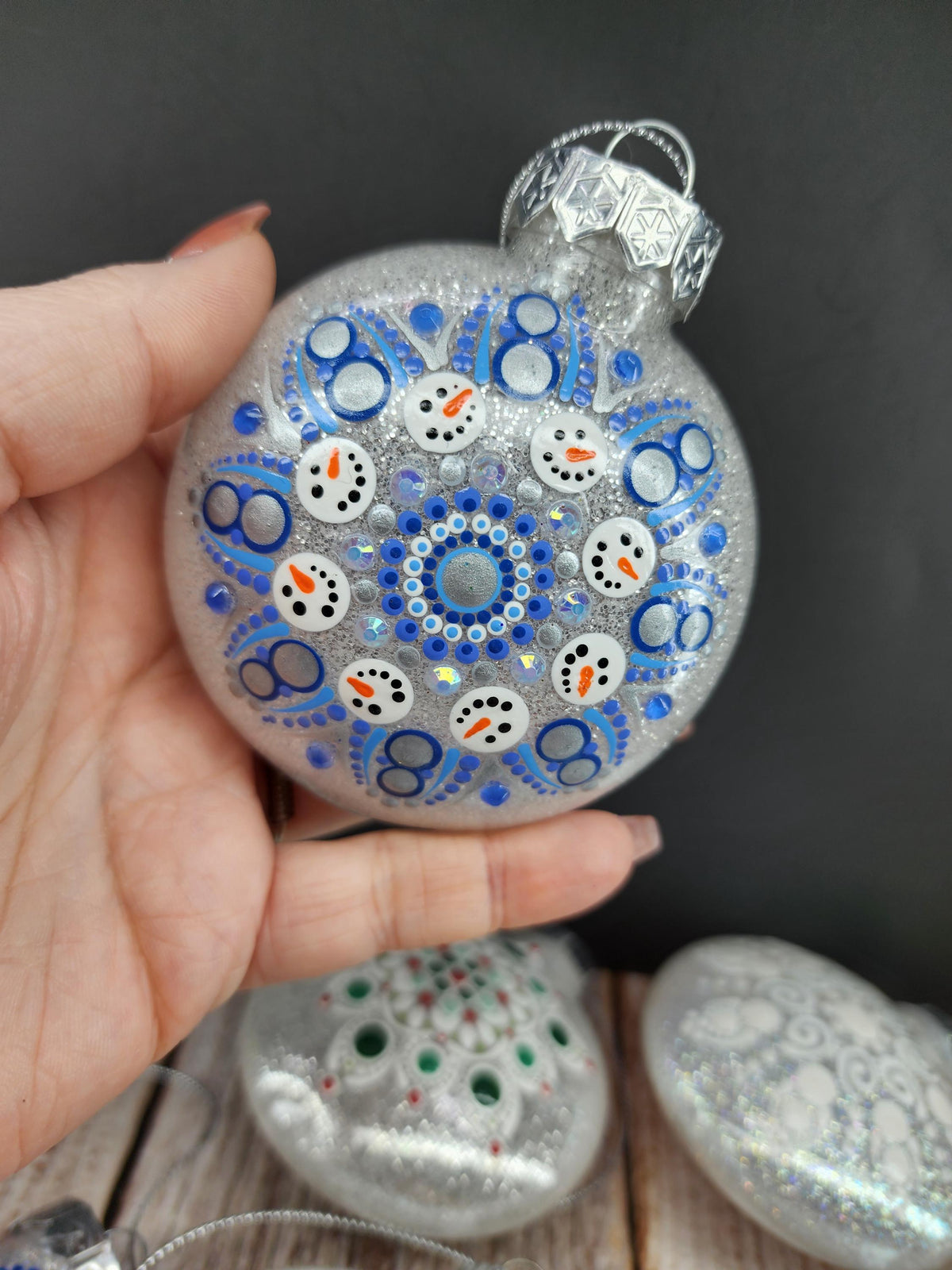 Whites & Champagnes - Hand Painted Mandala Glitter Ornament | Shatter Proof & Pet Friendly