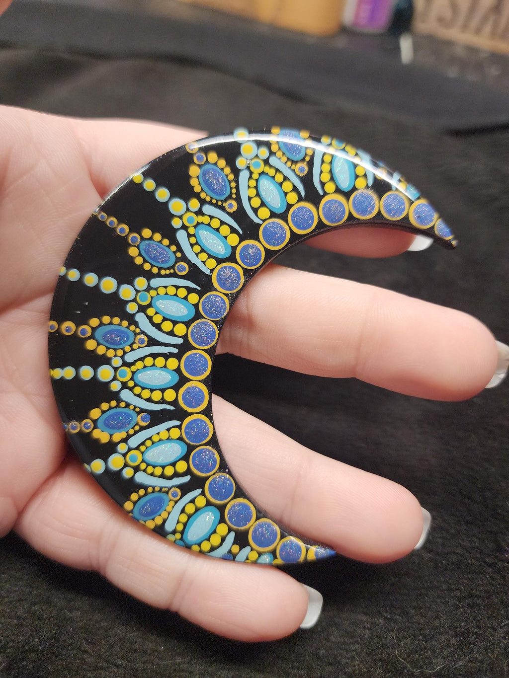 Hand Painted Blue & Yellow Crescent Moon Magnet Set